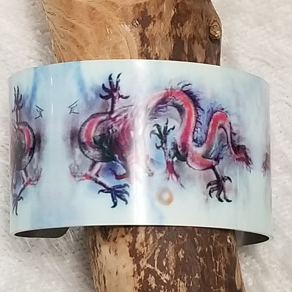 Chinese Dragon Aluminum Bracelet Bangle Cuff EUC